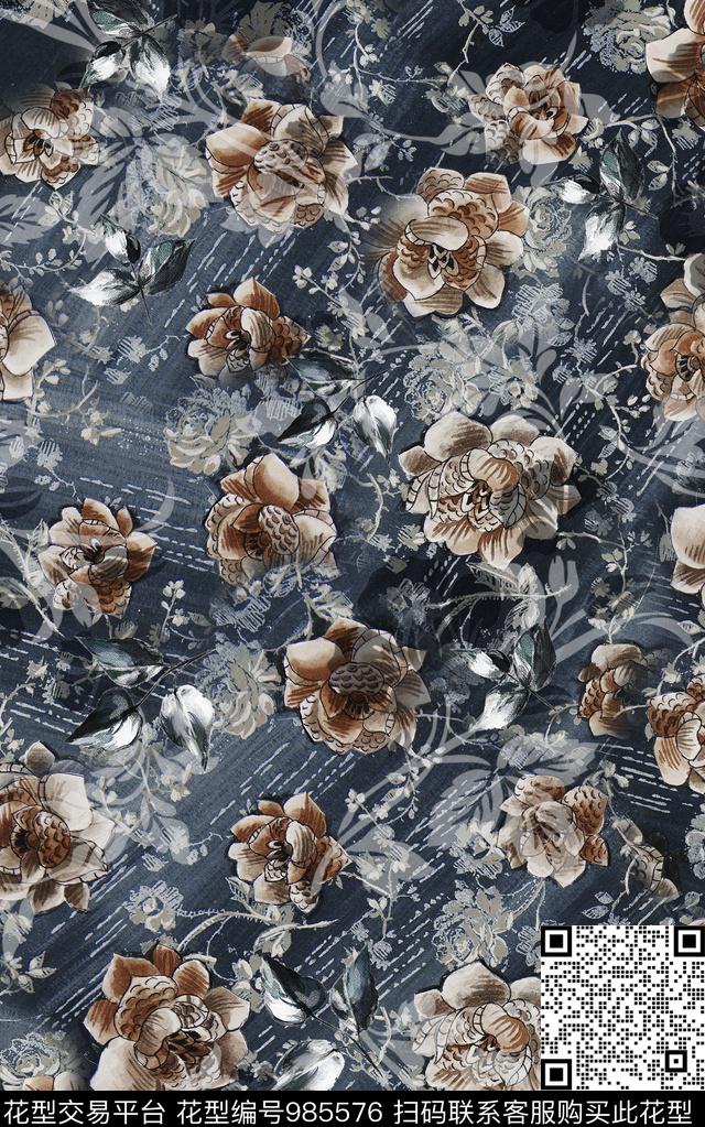 民族风抽象花卉数码印花华亿平台下载（图片编号: 985576） - 瓦栏（Walan）