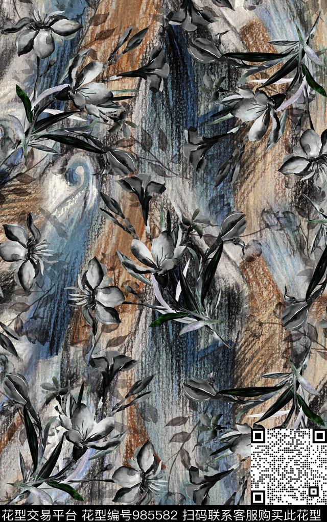 民族风花卉复古数码印花华亿平台下载（图片编号: 985582） - 瓦栏（Walan）