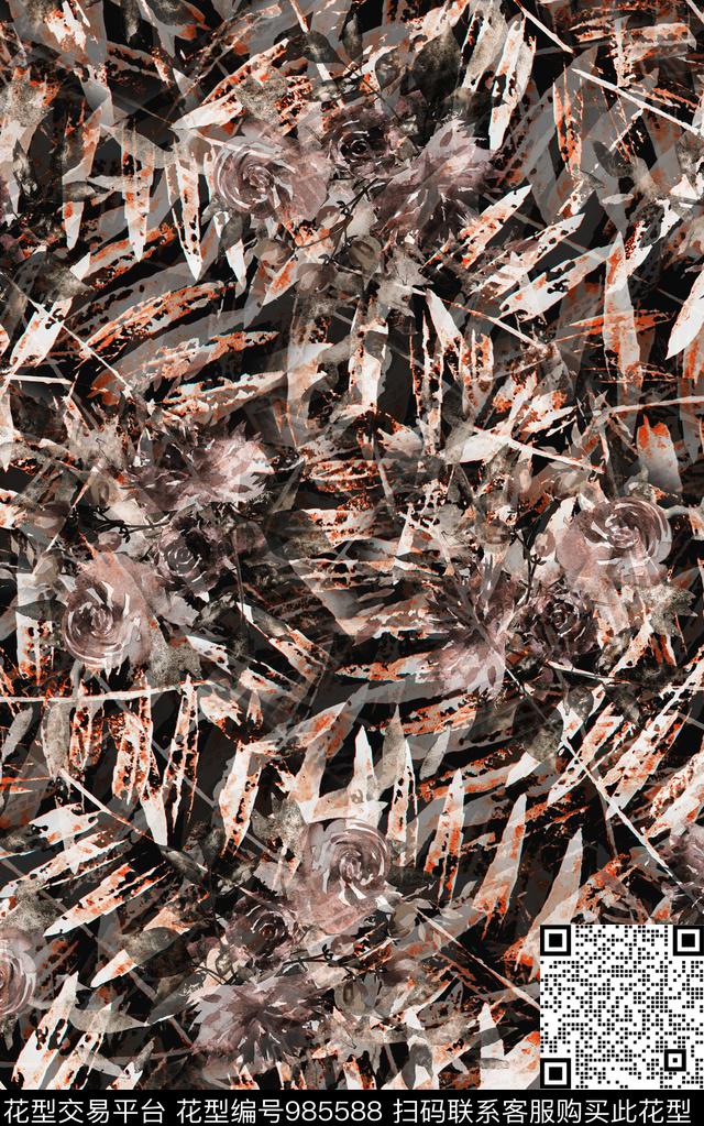 民族风抽象花卉数码印花华亿平台下载（图片编号: 985588） - 瓦栏（Walan）