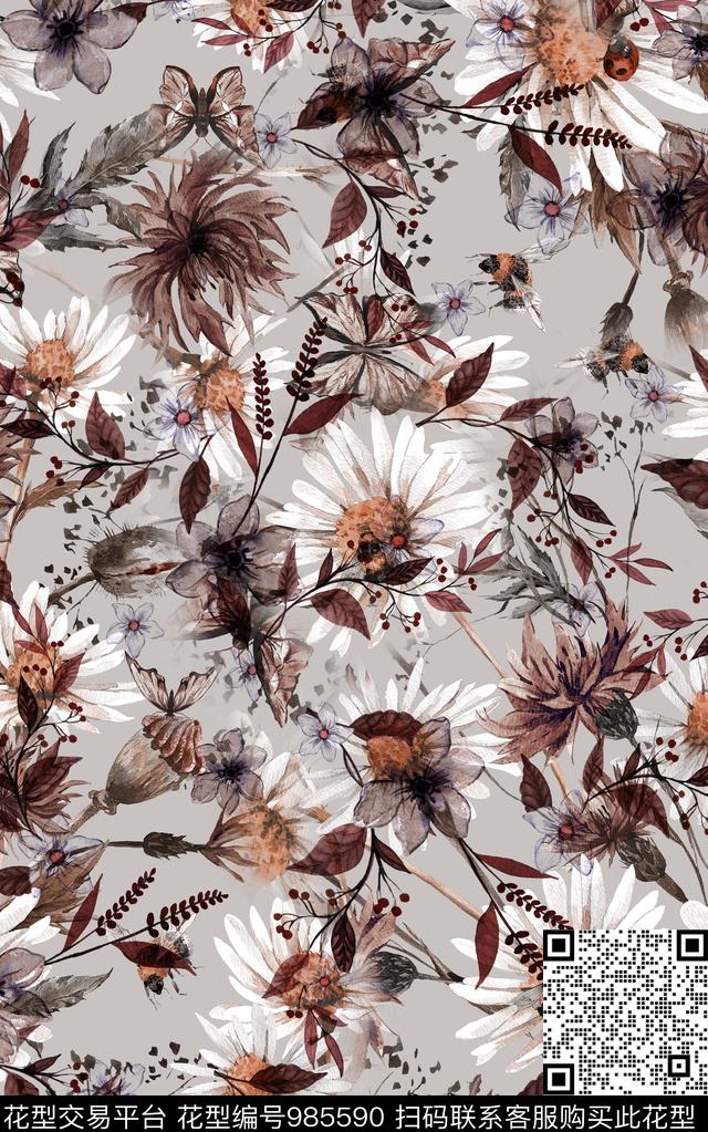 花卉复古小碎花数码印花华亿平台下载（图片编号: 985590） - 瓦栏（Walan）