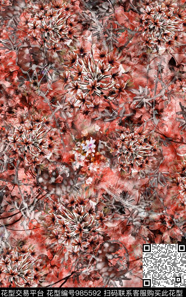 民族风抽象花卉数码印花华亿平台下载（图片编号: 985592） - 瓦栏（Walan）