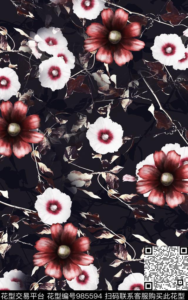 民族风抽象花卉数码印花华亿平台下载（图片编号: 985594） - 瓦栏（Walan）