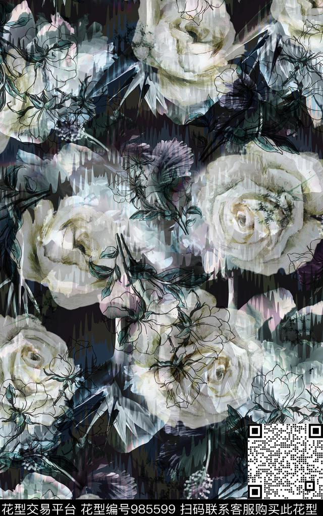民族风抽象花卉数码印花华亿平台下载（图片编号: 985599） - 瓦栏（Walan）