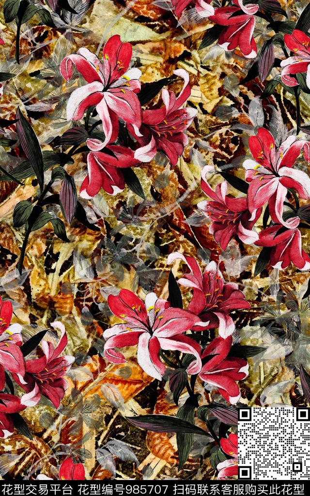 民族风抽象花卉数码印花华亿平台下载（图片编号: 985707） - 瓦栏（Walan）