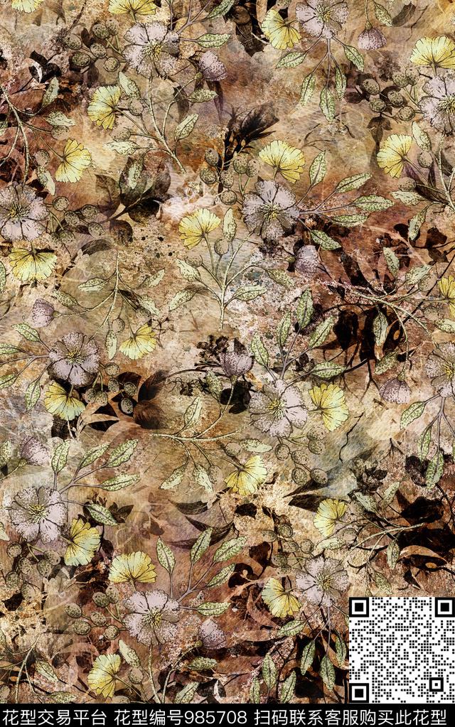 民族风抽象花卉数码印花华亿平台下载（图片编号: 985708） - 瓦栏（Walan）