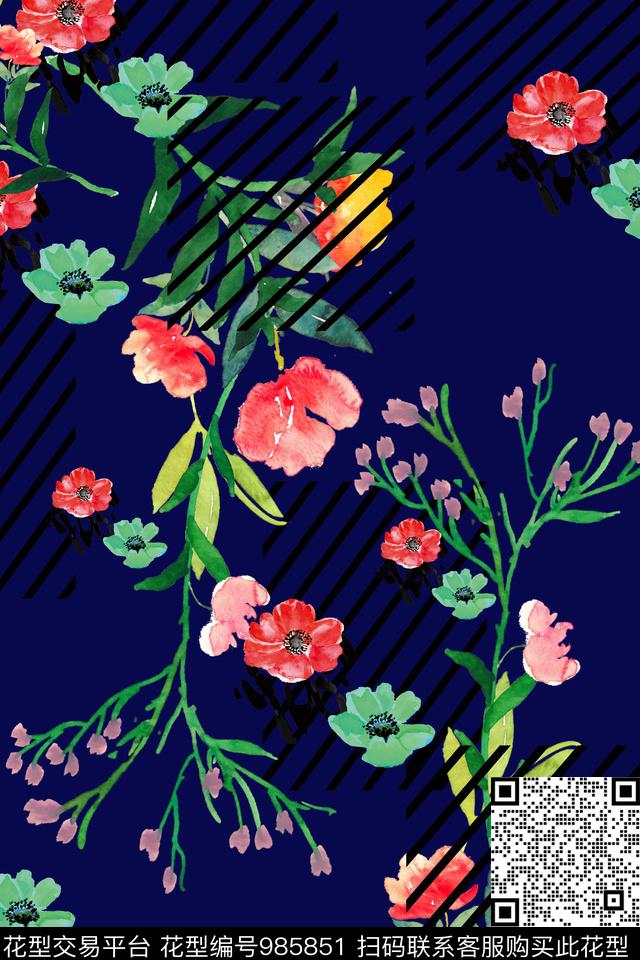 条纹满天星春夏华亿平台数码印花华亿平台下载（图片编号: 985851） - 瓦栏（Walan）