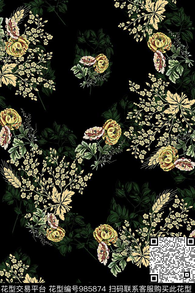 花卉女装黄花数码印花华亿平台下载（图片编号: 985874） - 瓦栏（Walan）