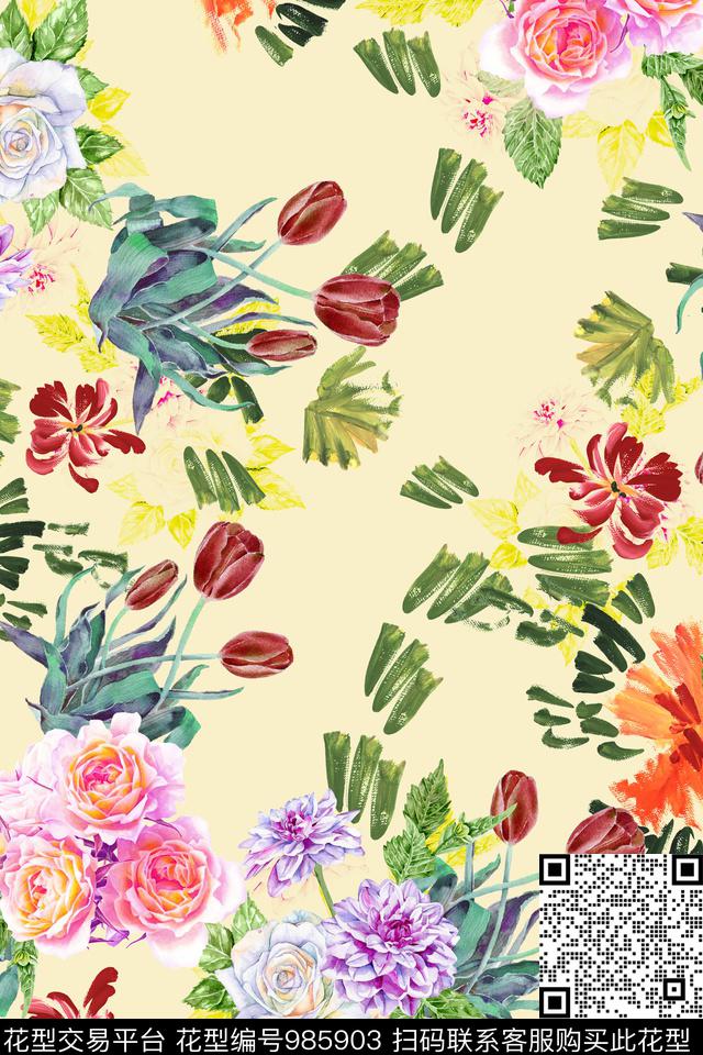 数码华亿平台肌理花卉数码印花华亿平台下载（图片编号: 985903） - 瓦栏（Walan）