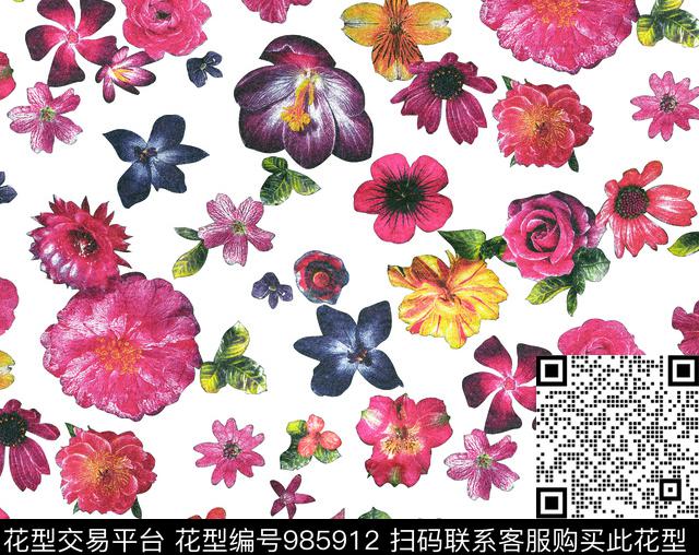 大花数码华亿平台抽象花卉数码印花华亿平台下载（图片编号: 985912） - 瓦栏（Walan）