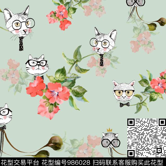 趣味水彩花卉动物数码印花华亿平台下载（图片编号: 986028） - 瓦栏（Walan）