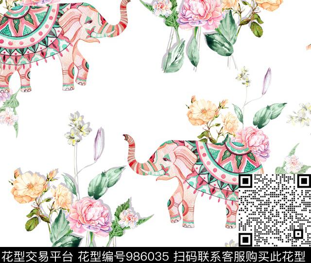 趣味水彩花卉动物数码印花华亿平台下载（图片编号: 986035） - 瓦栏（Walan）