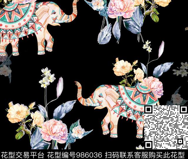 趣味水彩花卉动物数码印花华亿平台下载（图片编号: 986036） - 瓦栏（Walan）