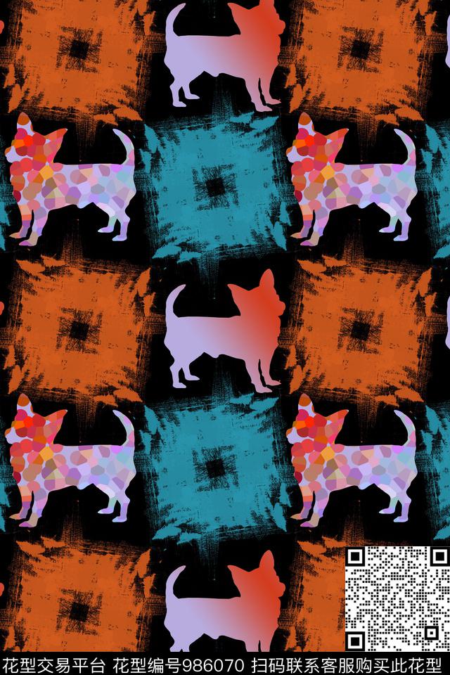 格子抽象手绘涂鸦图案数码印花华亿平台下载（图片编号: 986070） - 瓦栏（Walan）