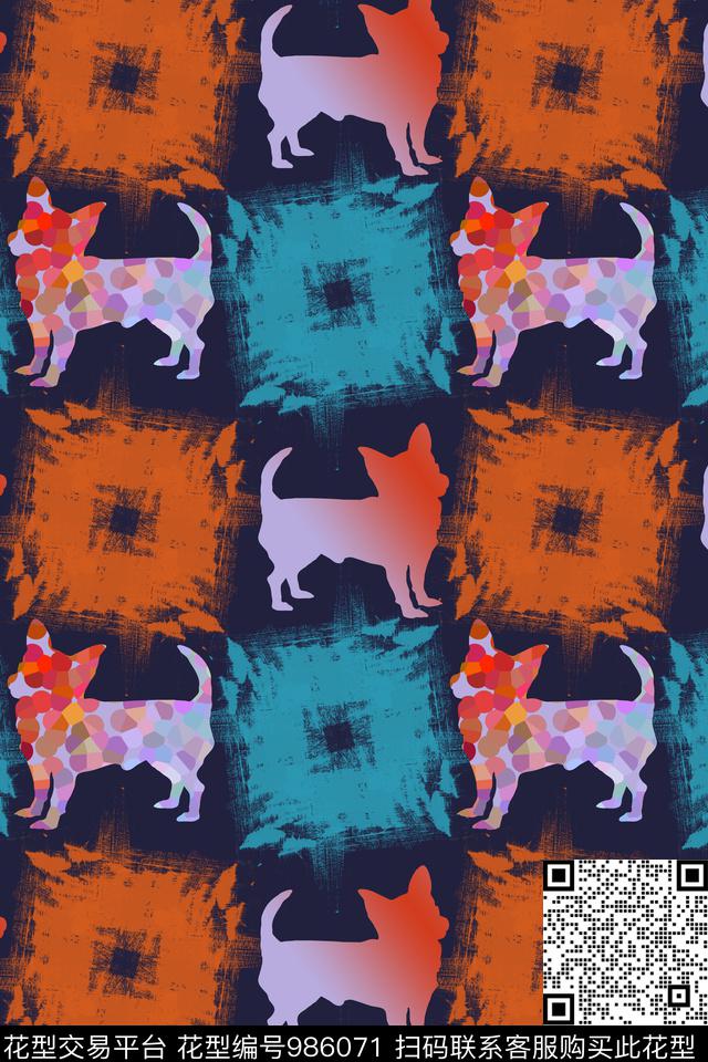 格子抽象手绘涂鸦图案数码印花华亿平台下载（图片编号: 986071） - 瓦栏（Walan）