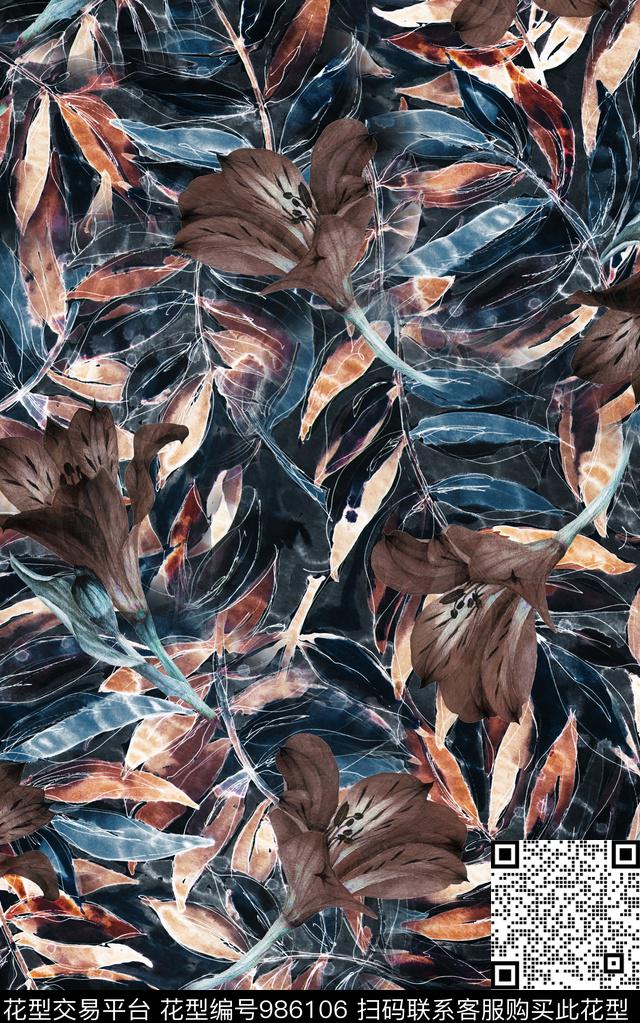 民族风抽象花卉数码印花华亿平台下载（图片编号: 986106） - 瓦栏（Walan）