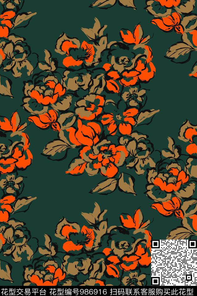水墨风艺术花卉油画华亿平台传统印花华亿平台下载（图片编号: 986916） - 瓦栏（Walan）