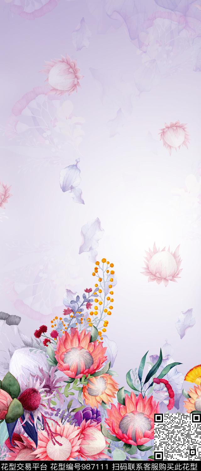 数码华亿平台水彩花卉手绘花卉数码印花华亿平台下载（图片编号: 987111） - 瓦栏（Walan）