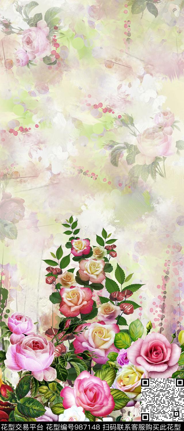 数码华亿平台水彩花卉手绘花卉数码印花华亿平台下载（图片编号: 987148） - 瓦栏（Walan）