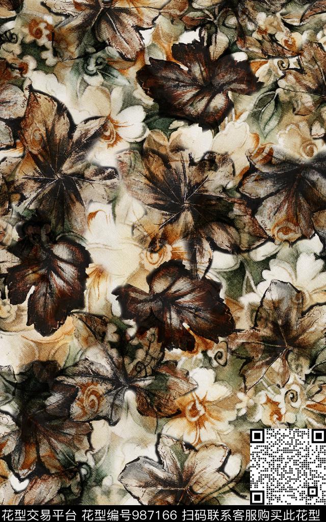 民族风抽象花卉数码印花华亿平台下载（图片编号: 987166） - 瓦栏（Walan）