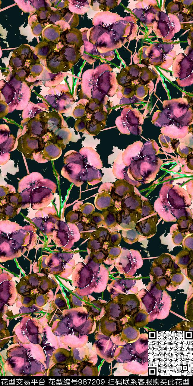 数码华亿平台花卉大牌风数码印花华亿平台下载（图片编号: 987209） - 瓦栏（Walan）