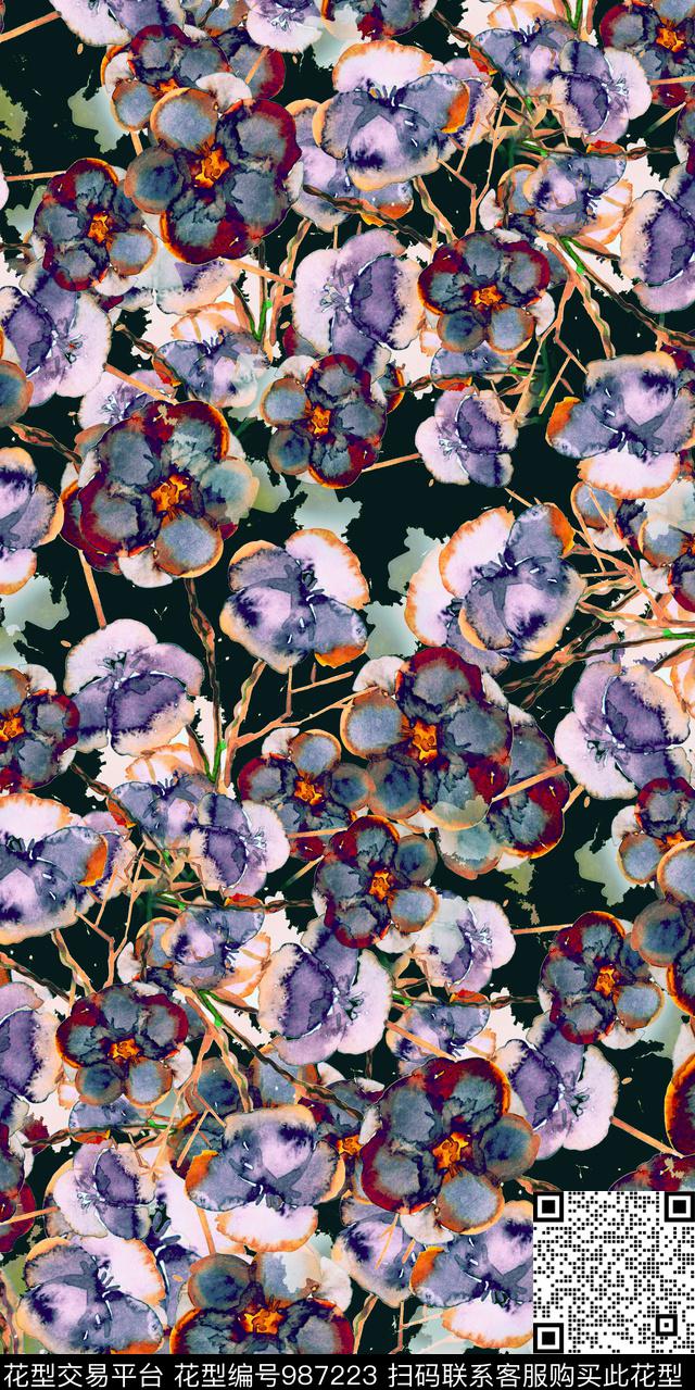 数码华亿平台花卉大牌风数码印花华亿平台下载（图片编号: 987223） - 瓦栏（Walan）