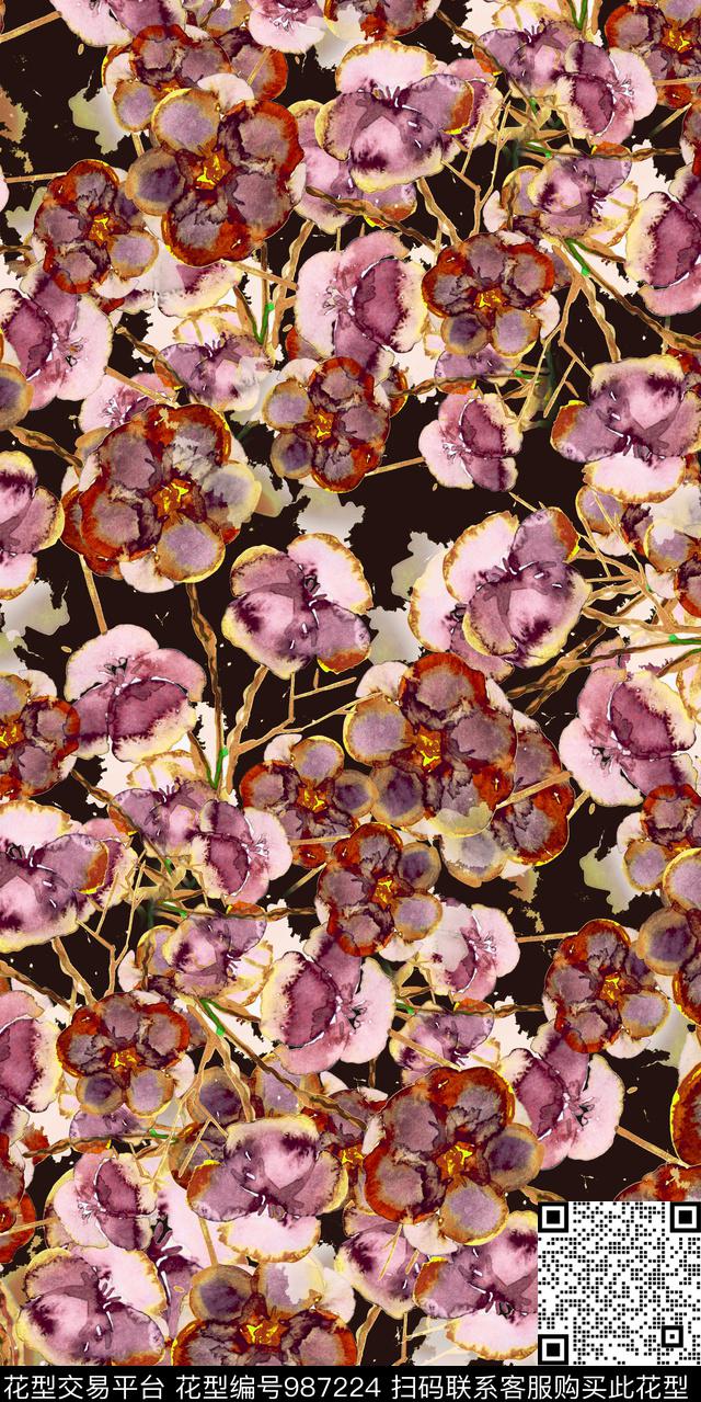 数码华亿平台花卉大牌风数码印花华亿平台下载（图片编号: 987224） - 瓦栏（Walan）