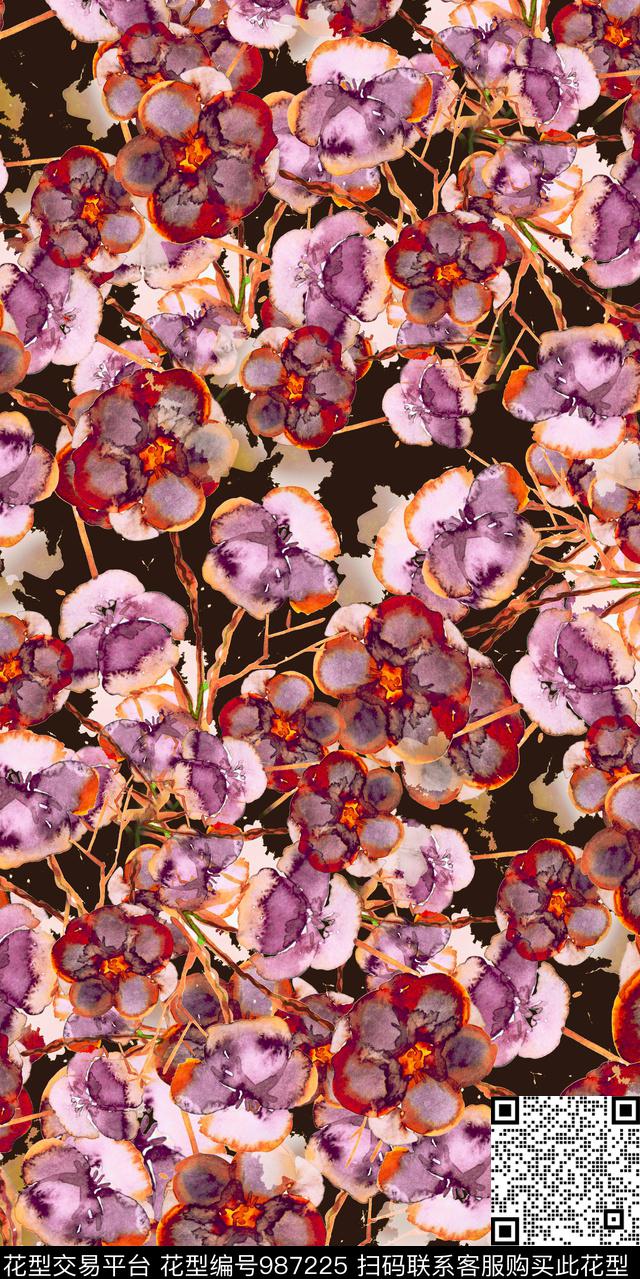 数码华亿平台花卉大牌风数码印花华亿平台下载（图片编号: 987225） - 瓦栏（Walan）