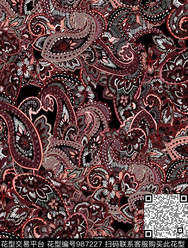 大牌风佩斯利深色传统印花华亿平台下载（图片编号: 987227） - 瓦栏（Walan）