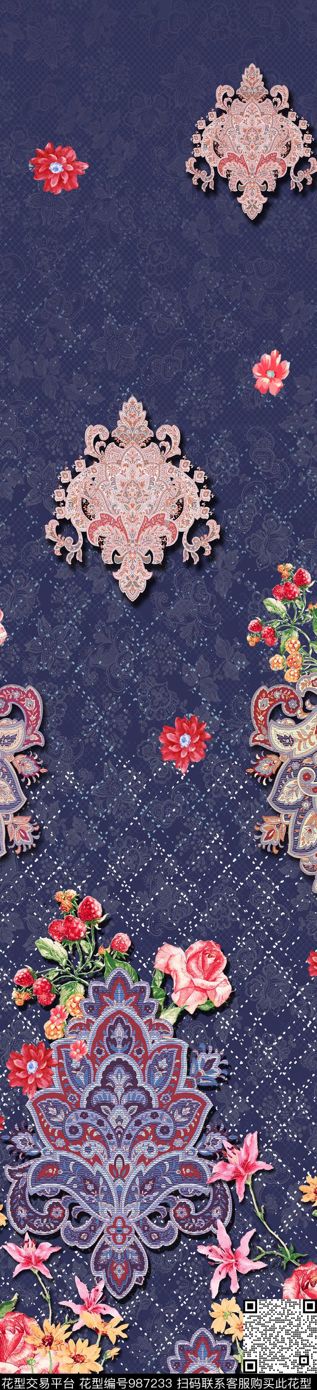 定位花民族风异域风情数码印花华亿平台下载（图片编号: 987233） - 瓦栏（Walan）