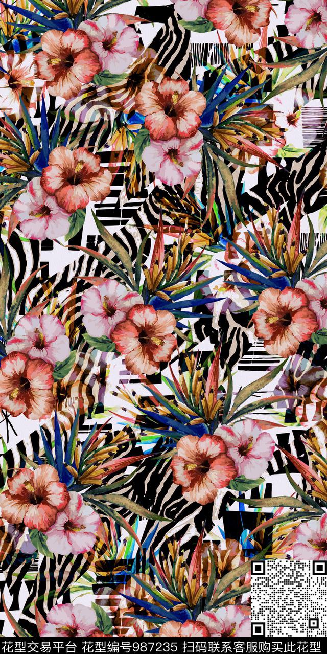 数码华亿平台花卉大牌风数码印花华亿平台下载（图片编号: 987235） - 瓦栏（Walan）