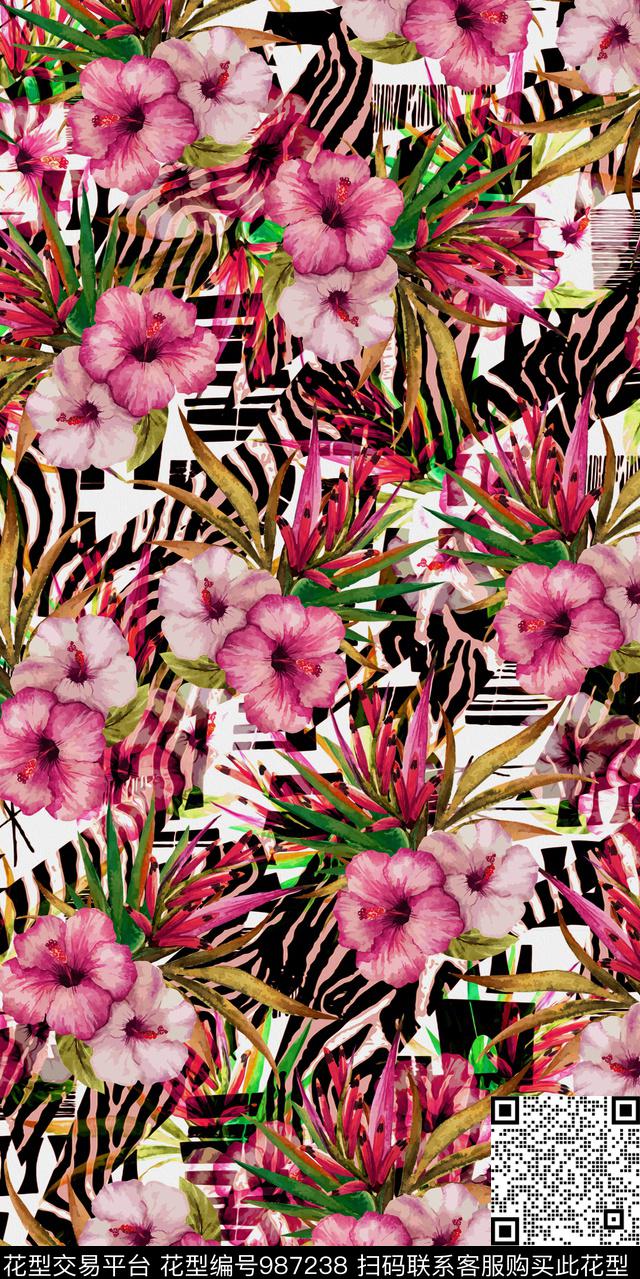 数码华亿平台花卉大牌风数码印花华亿平台下载（图片编号: 987238） - 瓦栏（Walan）