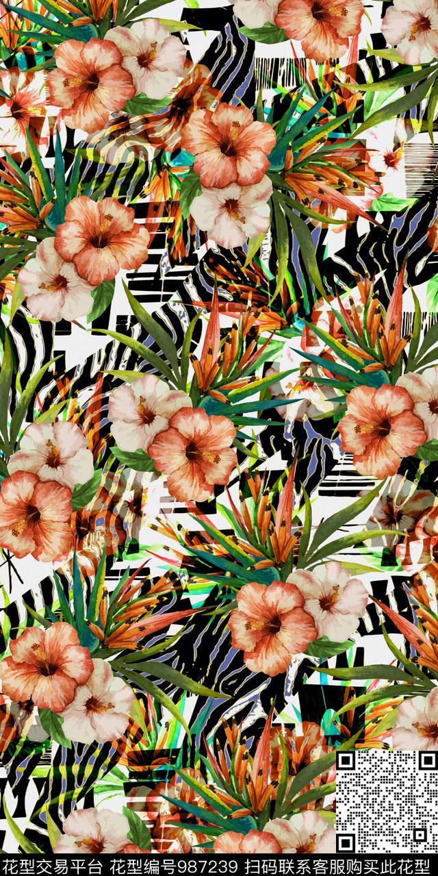 数码华亿平台花卉大牌风数码印花华亿平台下载（图片编号: 987239） - 瓦栏（Walan）