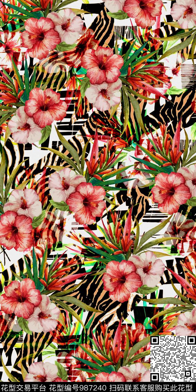 数码华亿平台花卉大牌风数码印花华亿平台下载（图片编号: 987240） - 瓦栏（Walan）