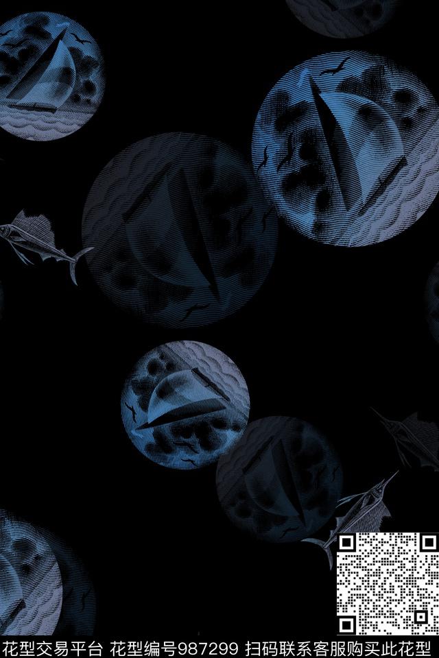 帆船男装风景景观数码印花华亿平台下载（图片编号: 987299） - 瓦栏（Walan）