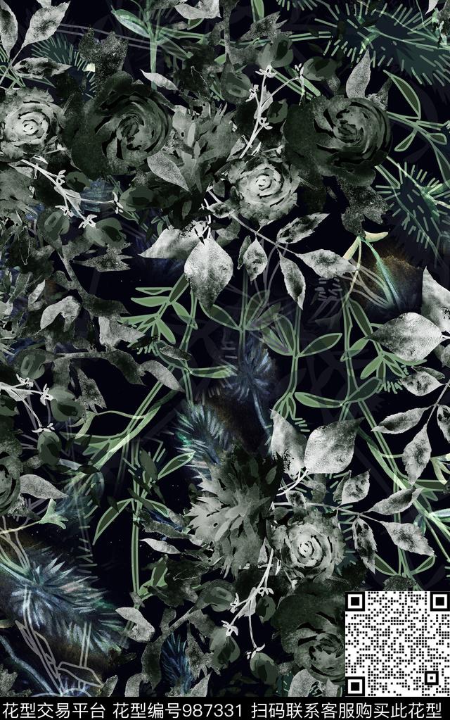民族风抽象花卉数码印花华亿平台下载（图片编号: 987331） - 瓦栏（Walan）