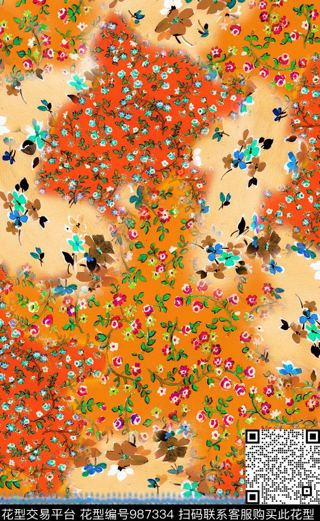 小碎花花卉定位花数码印花华亿平台下载（图片编号: 987334） - 瓦栏（Walan）
