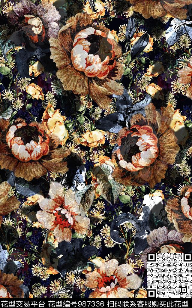 民族风抽象花卉数码印花华亿平台下载（图片编号: 987336） - 瓦栏（Walan）