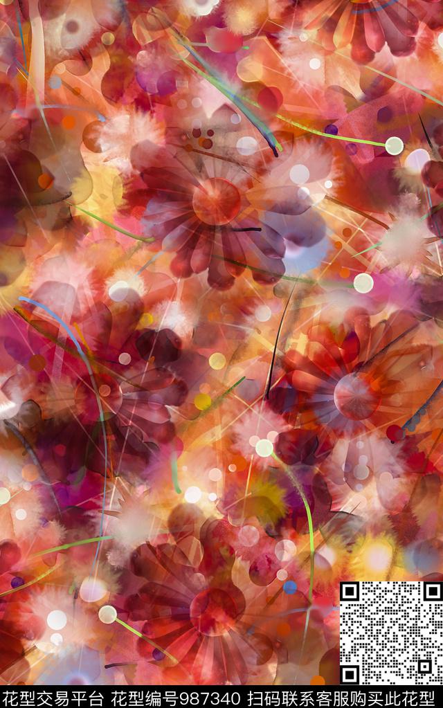 民族风抽象花卉数码印花华亿平台下载（图片编号: 987340） - 瓦栏（Walan）