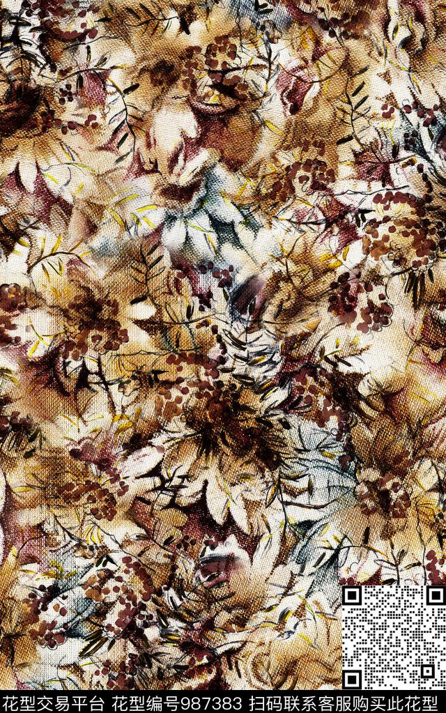 民族风抽象花卉数码印花华亿平台下载（图片编号: 987383） - 瓦栏（Walan）