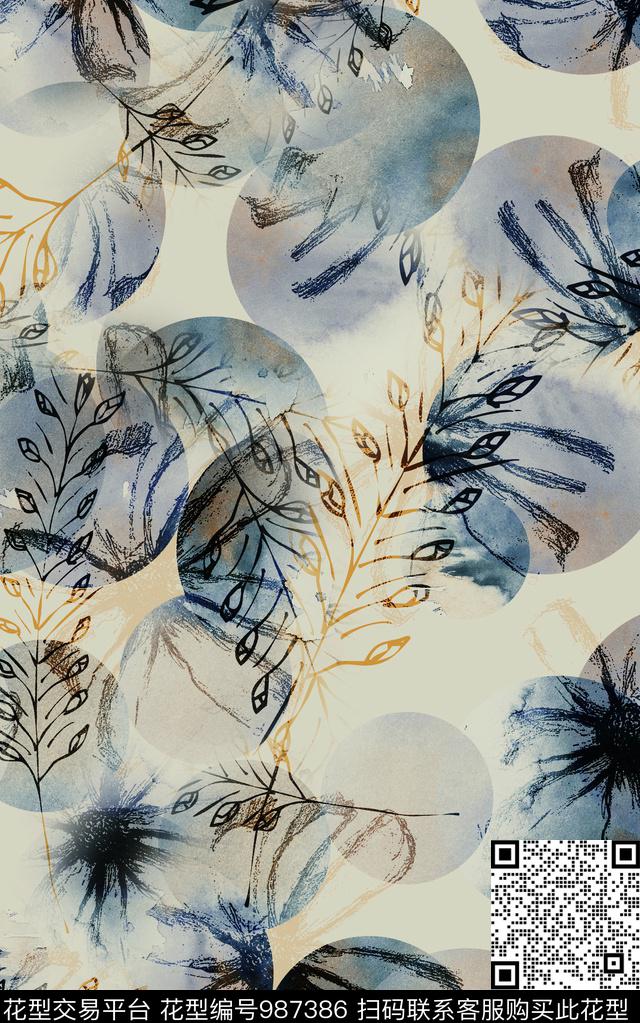 民族风抽象花卉数码印花华亿平台下载（图片编号: 987386） - 瓦栏（Walan）