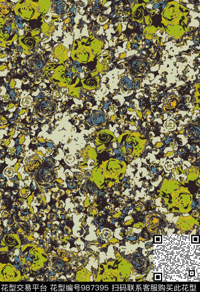 抽象花卉小碎花肌理传统印花华亿平台下载（图片编号: 987395） - 瓦栏（Walan）