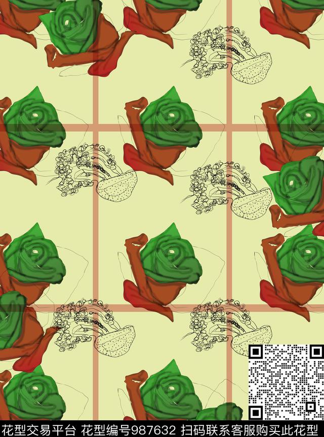 水母英伦玫瑰花卉数码印花华亿平台下载（图片编号: 987632） - 瓦栏（Walan）