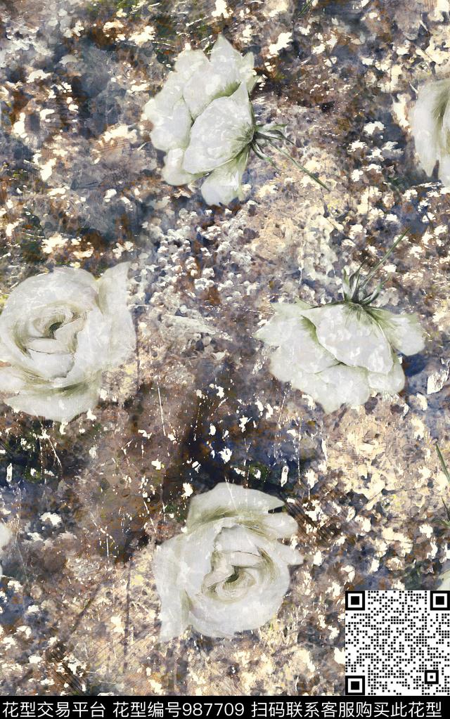 民族风抽象花卉数码印花华亿平台下载（图片编号: 987709） - 瓦栏（Walan）