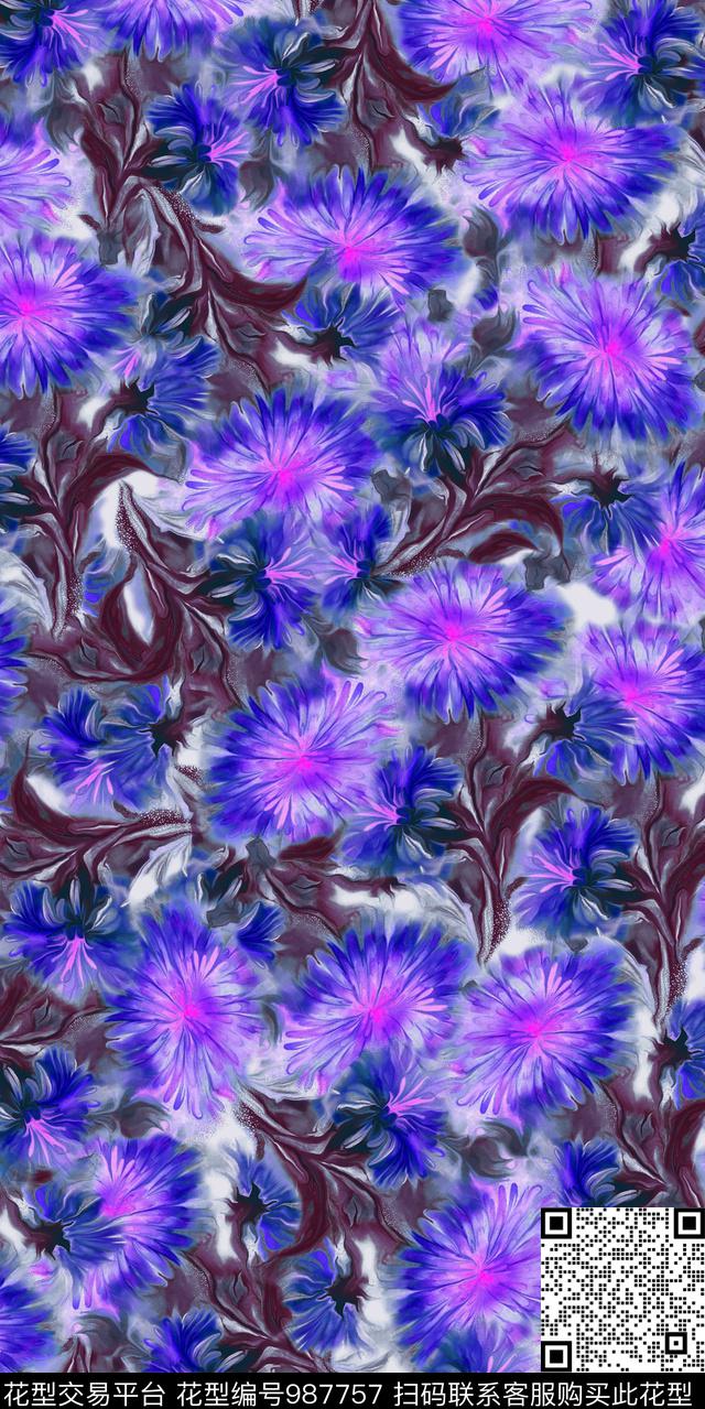 数码华亿平台花卉大牌风数码印花华亿平台下载（图片编号: 987757） - 瓦栏（Walan）