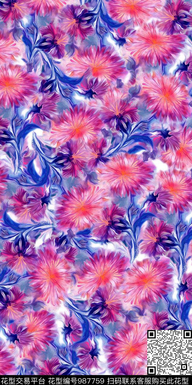 数码华亿平台花卉大牌风数码印花华亿平台下载（图片编号: 987759） - 瓦栏（Walan）