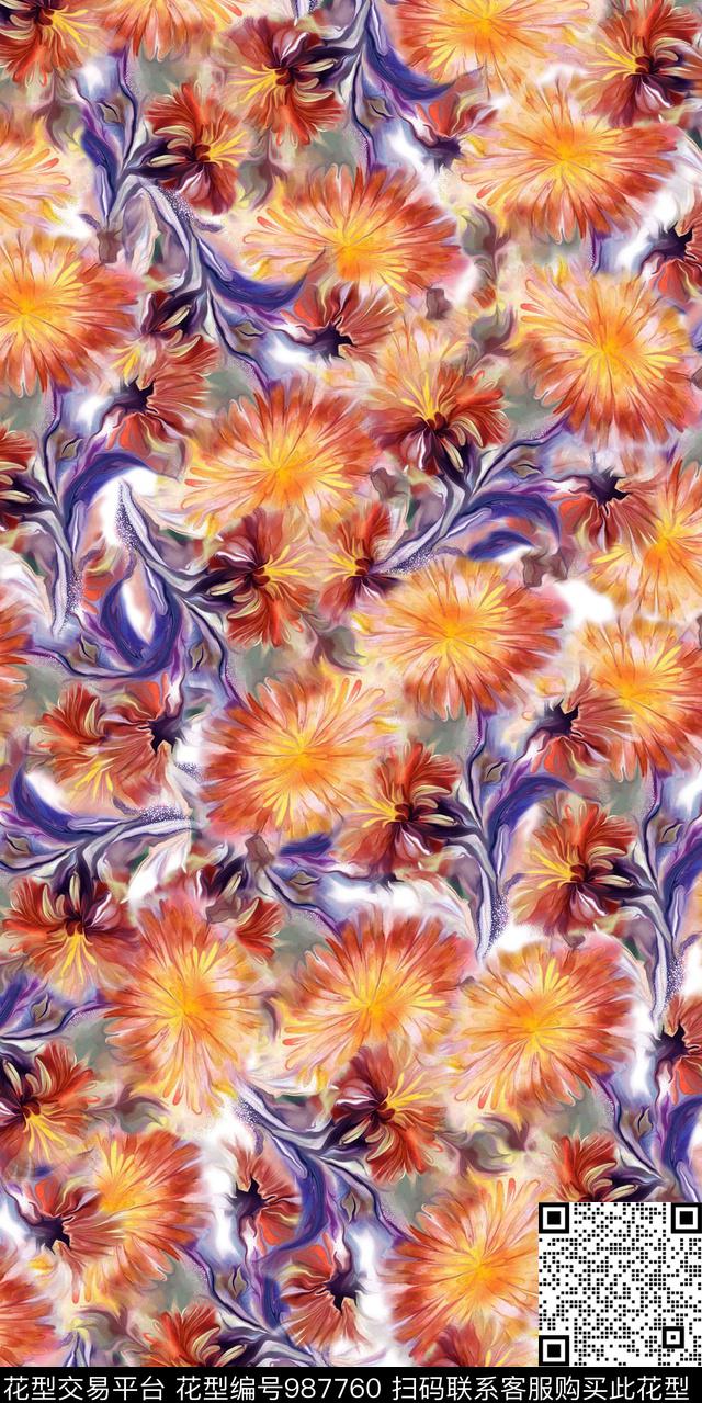 数码华亿平台花卉大牌风数码印花华亿平台下载（图片编号: 987760） - 瓦栏（Walan）