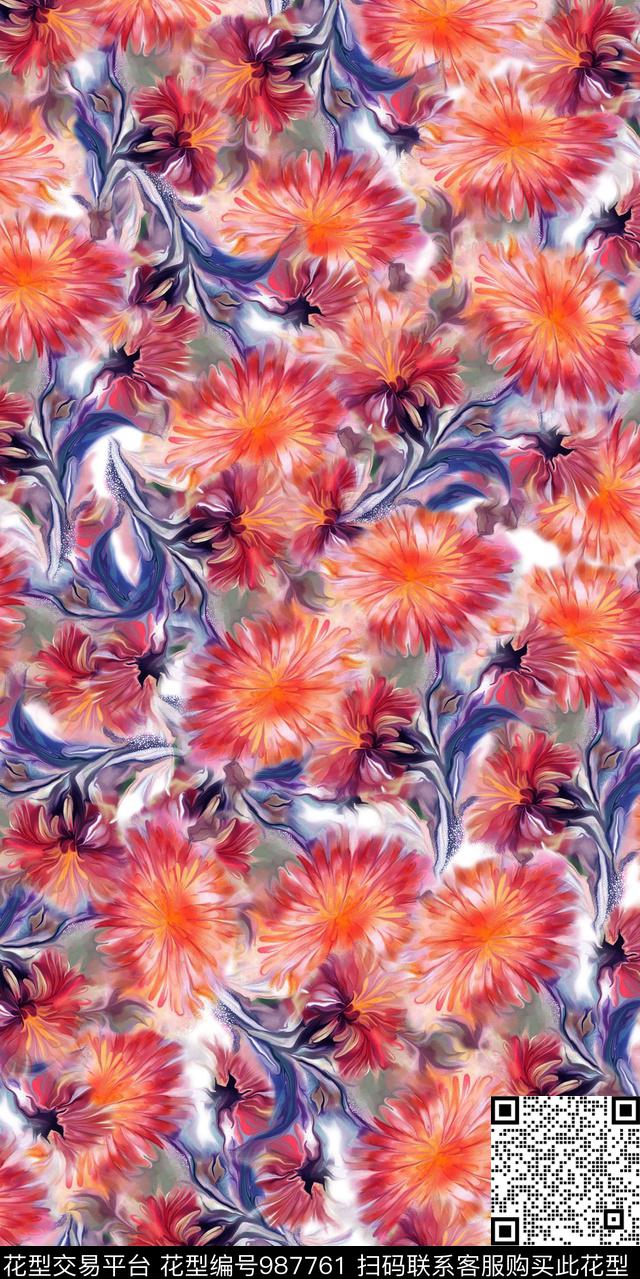 数码华亿平台花卉大牌风数码印花华亿平台下载（图片编号: 987761） - 瓦栏（Walan）