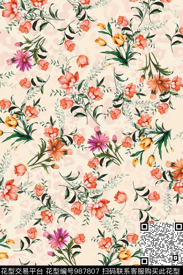 鲜花小碎花手绘花卉数码印花华亿平台下载（图片编号: 987807） - 瓦栏（Walan）