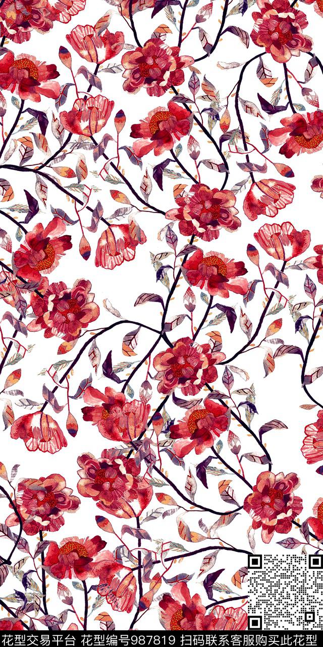数码华亿平台花卉大牌风数码印花华亿平台下载（图片编号: 987819） - 瓦栏（Walan）