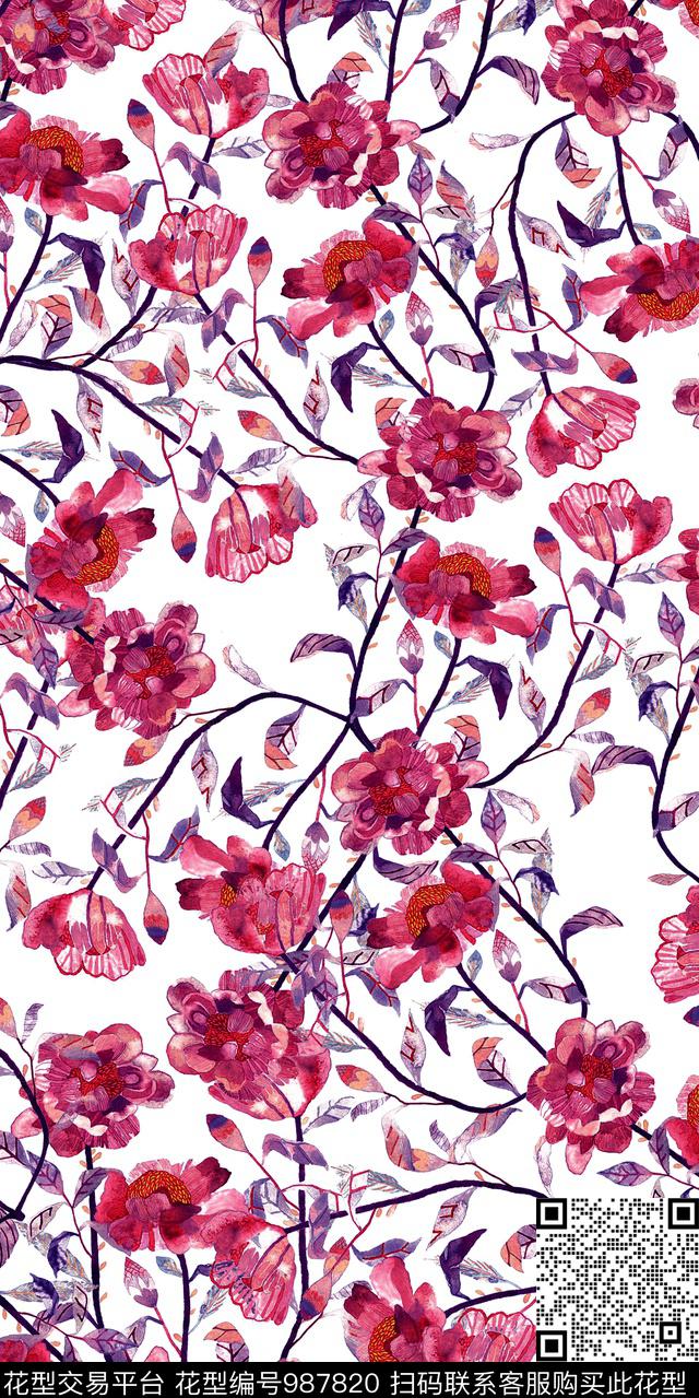 数码华亿平台花卉大牌风数码印花华亿平台下载（图片编号: 987820） - 瓦栏（Walan）